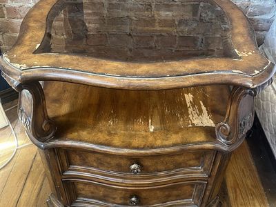 Wood/glass top nightstand table with drawers