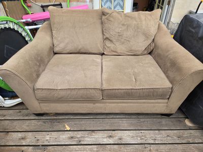Used Corduroy Loveseat Couch - Tan, 2-Seater, Fabric