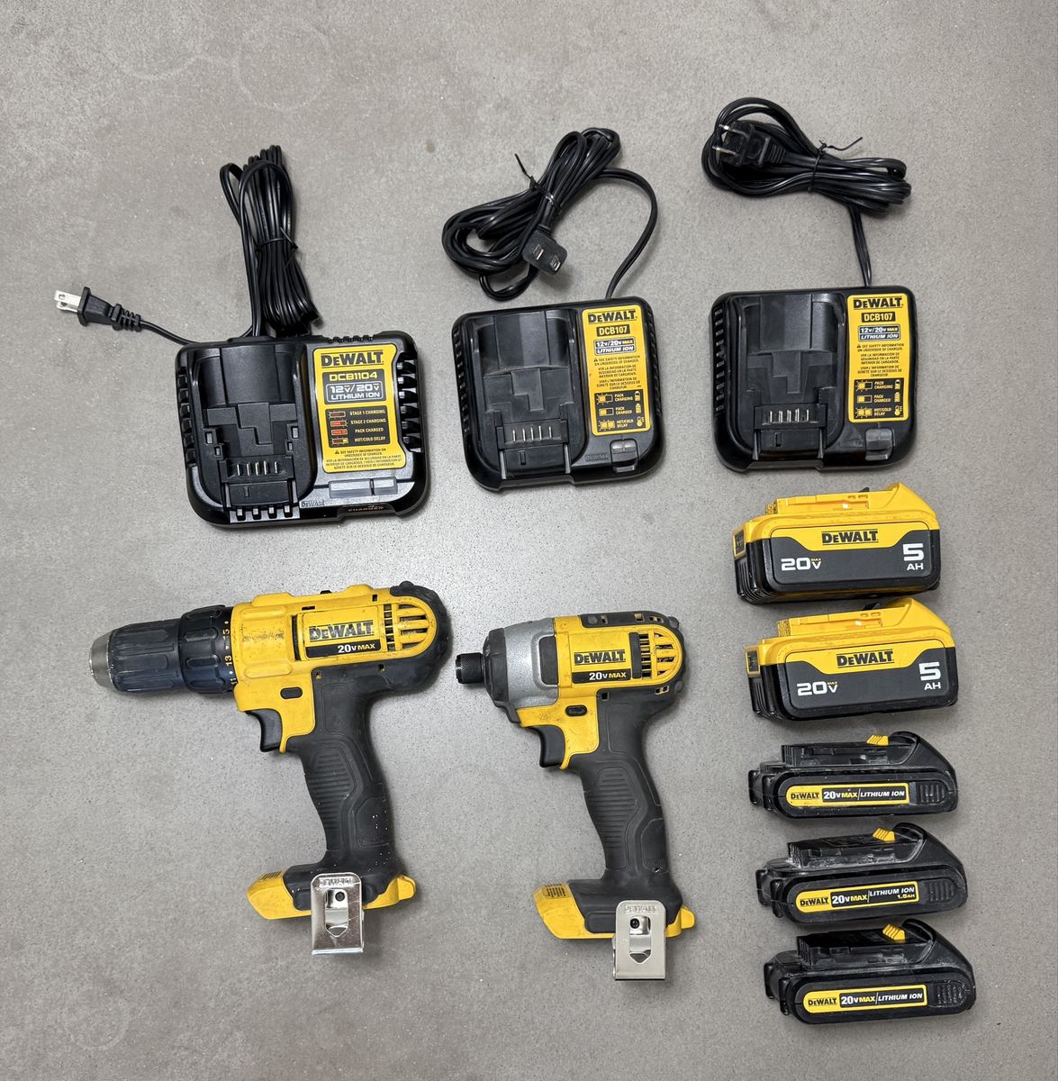 Dewalt Drill / Impact Set Plus Batteries And Chargers