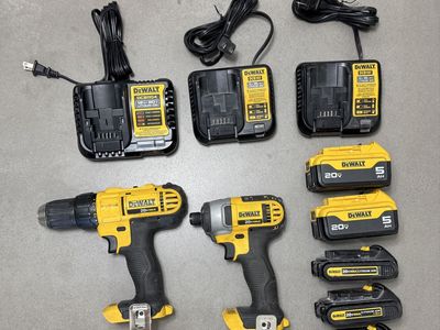 Dewalt Drill / Impact Set Plus Batteries And Chargers