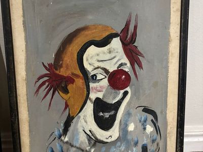 Pair of Original Vintage Expressionist Clown Paintings
