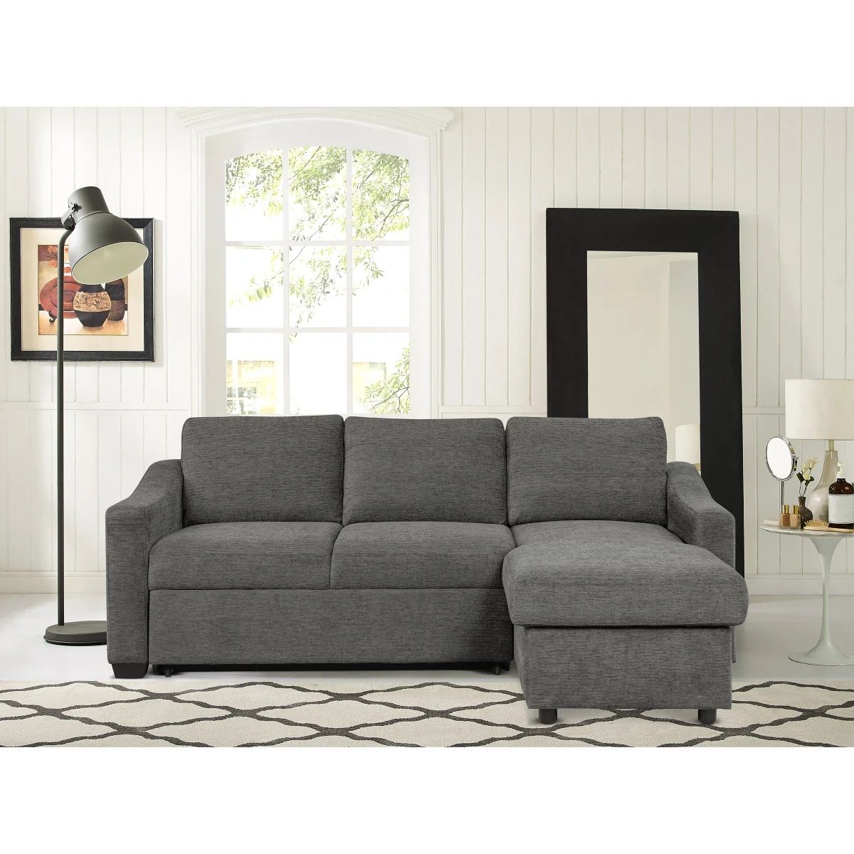 Coddle Aria Fabric Sleeper Sofa with Storage Chaise,, Dark Gray, 1653363  #102650