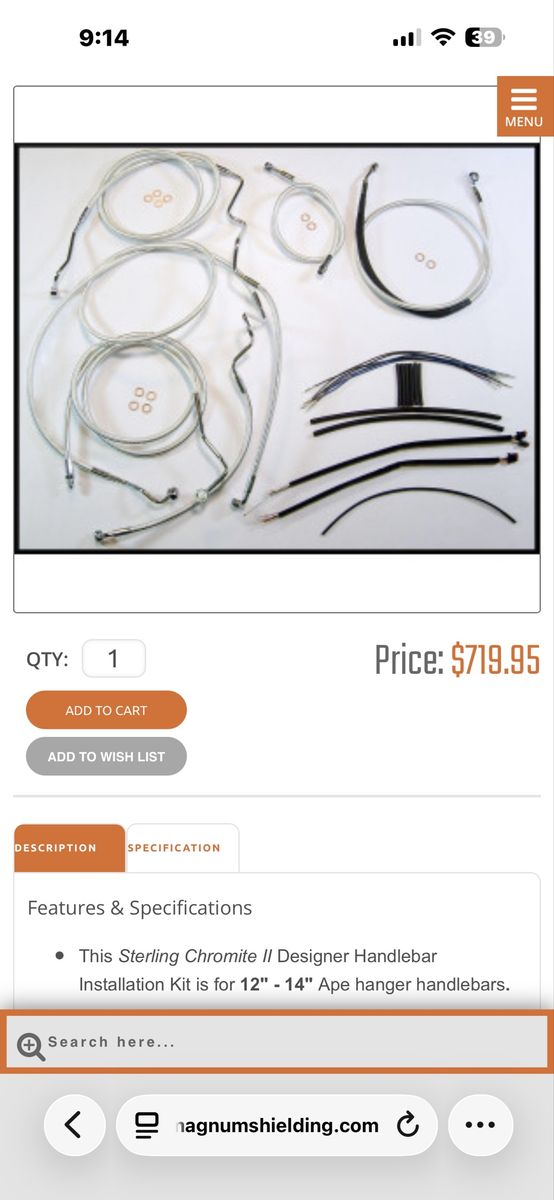 Magnum Shielding Sterling Chromite II Handlebar Installation Kit 0662-0234 for 12"-14" Ape Hangers