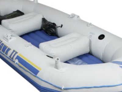 (Qty 2) SeaHawk II Inflatable Boat, White/Blue, 2-Person, Dinghy Raft for Fishing/Recreation. Both for $160 or each for $100.