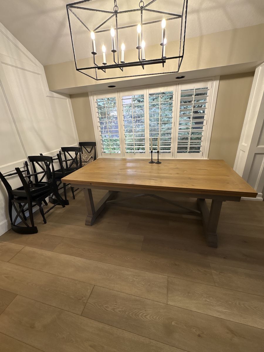 Pottery barn Dining Table - Large Wood Top with Gray Trestle Base - Perfect for Gatherings