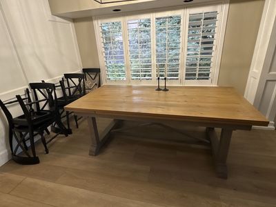 Pottery barn Dining Table - Large Wood Top with Gray Trestle Base - Perfect for Gatherings