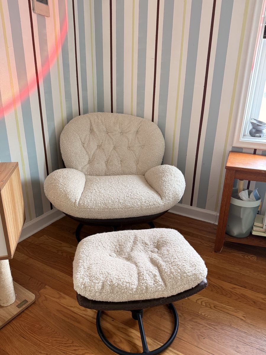 Large Faux Boucle Swivel Lounge Chair