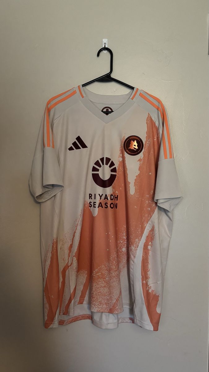 Adidas AS Roma Graphic Soccer Jersey White Orange Size 2XL Slim Fit