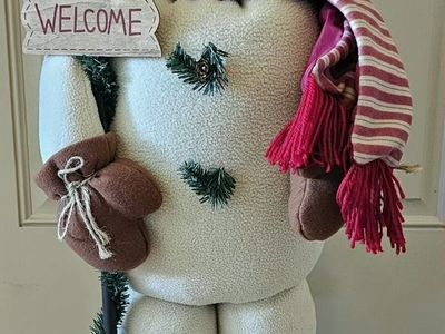 Plush Snowman Welcome Decoration with Red Hat and Scarf 33"T
