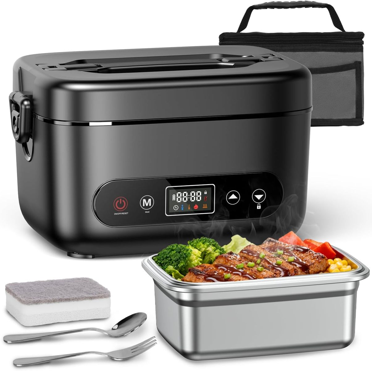 NEW Life Cordless Electric Lunch Box with 24000mAh Long-Lasting Battery, 1.2L 304 Stainless Steel Food Warmer & Insulated Bag