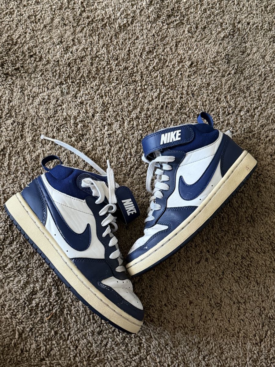 Nike Court Borough Mid 2 PS Navy Blue White Sneakers Size 3.5Y (CD7782-107)