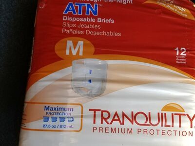 3 pks Tranquility Disposable Briefs / Adult Diapers ATN Size Med