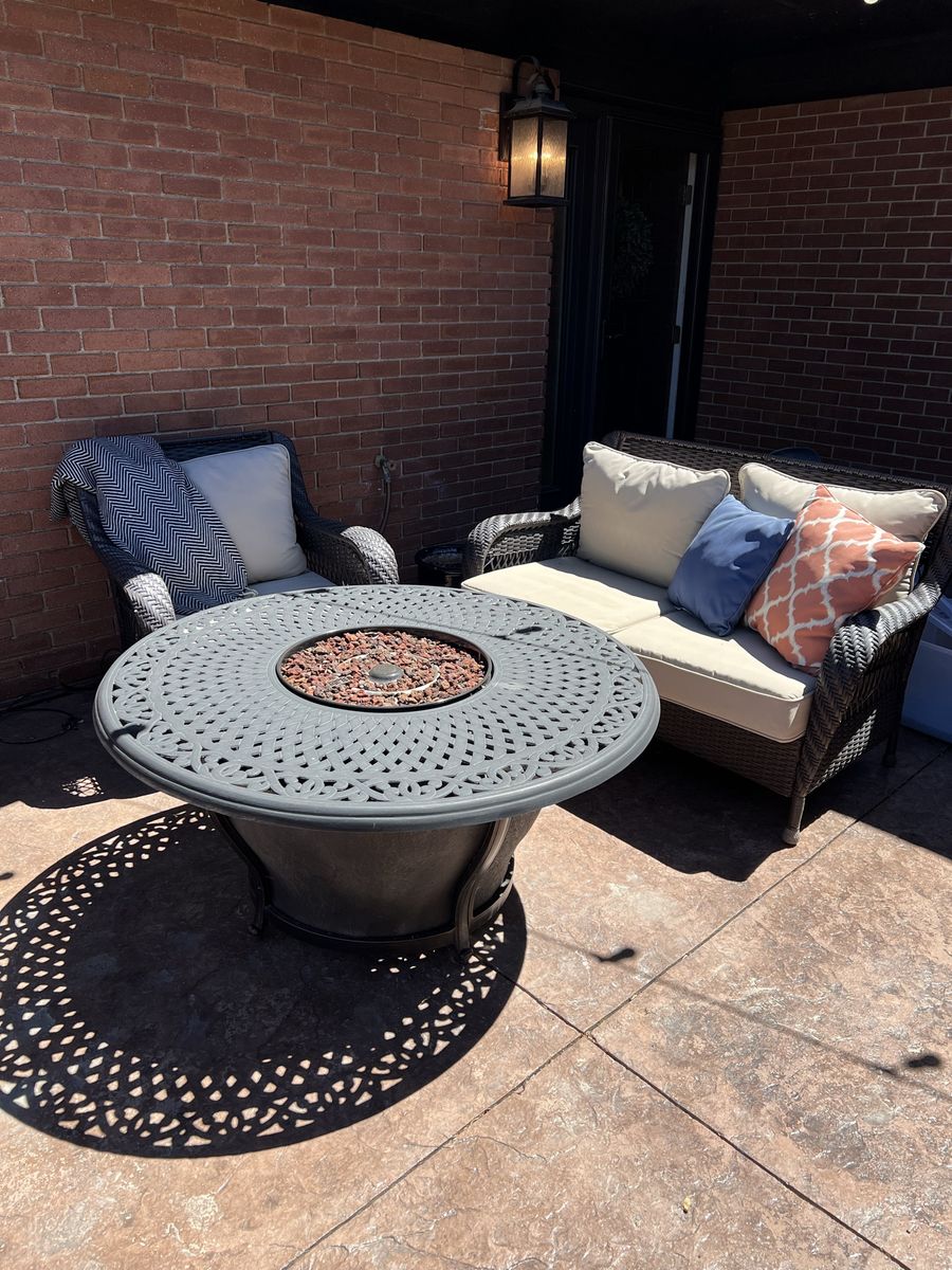 Outdoor Patio Furniture Set - Wicker Sofa, Armchair, and Fire Pit Table