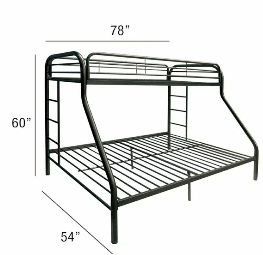 Black Metal Twin Over Full Bunk Bed Frame with Ladders 78" L x 54" W x 60" H