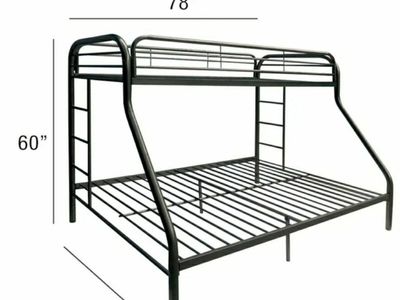 Black Metal Twin Over Full Bunk Bed Frame with Ladders 78" L x 54" W x 60" H