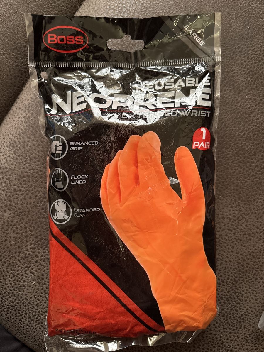Boss Reusable Neoprene Gloves with Extended Cuff Size Large Orange