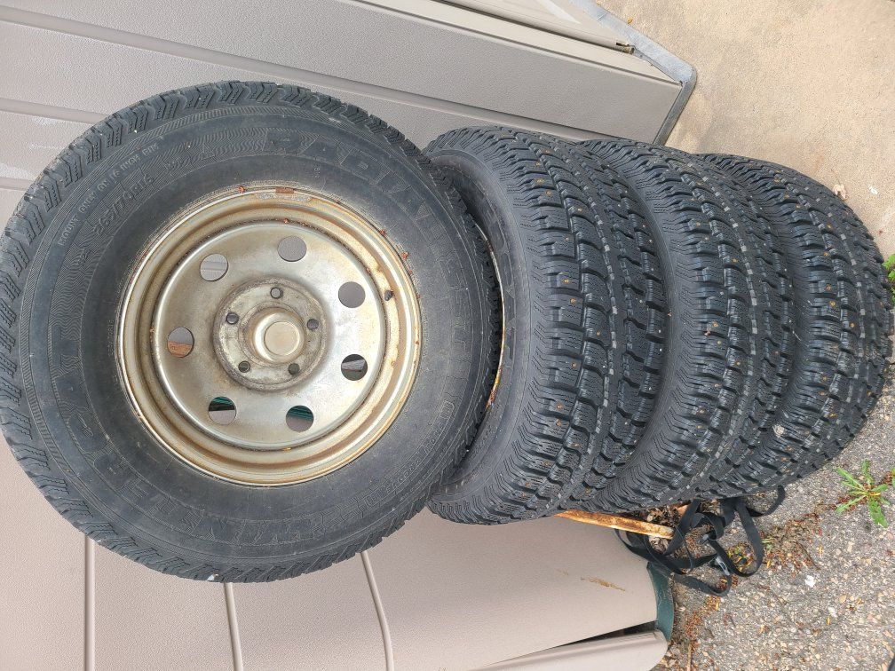 Studded snow tires.