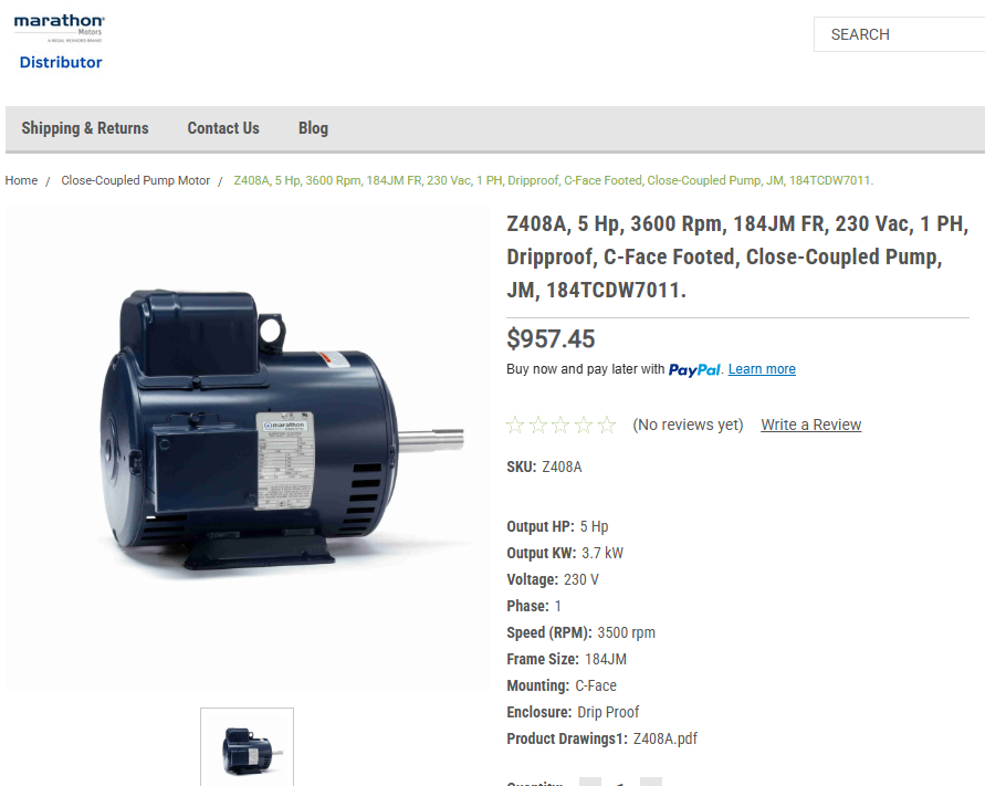 Marathon Z408A Electric Motor Brand New