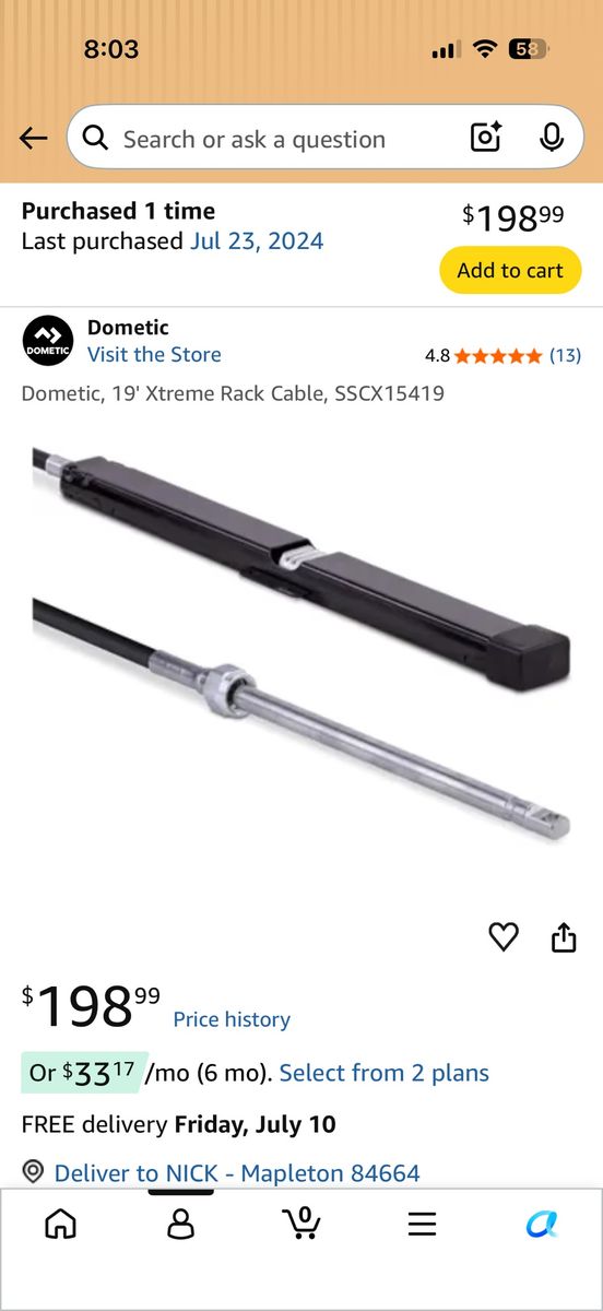 Boat steering cable SSCX15419