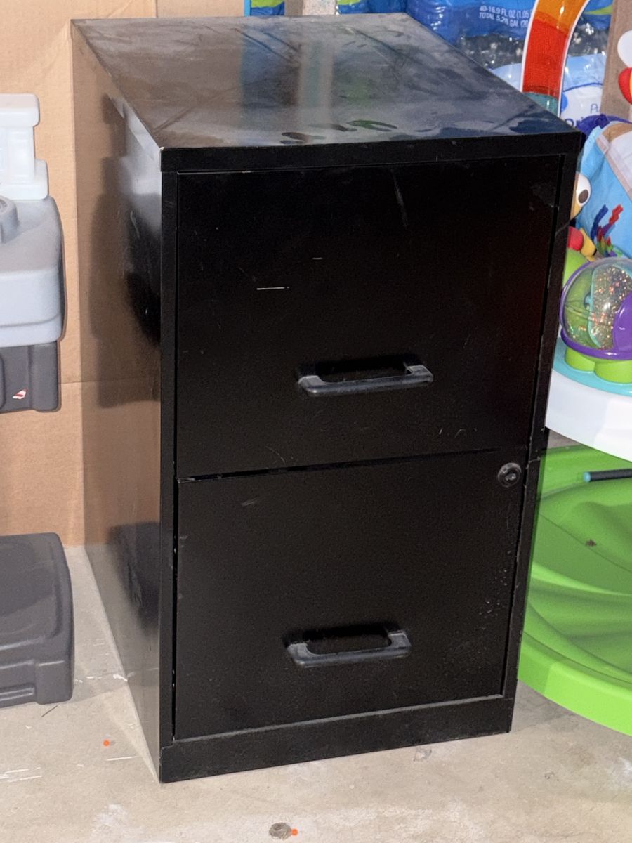 Black 2-Drawer Metal Filing Cabinet - Used Office Storage