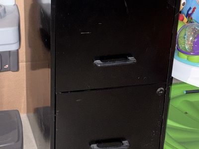 Black 2-Drawer Metal Filing Cabinet - Used Office Storage