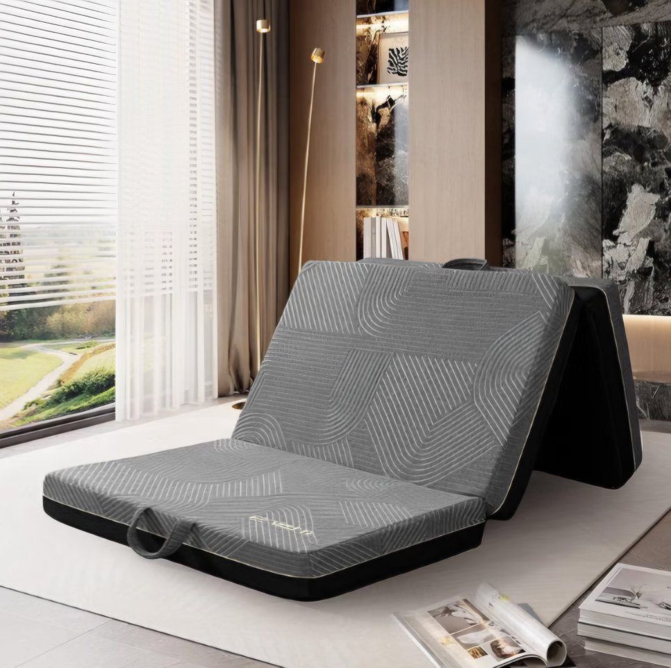 GEMBED Tri Folding Mattress Full Size - 4 Inch Foldable Floor Sofa Bed Memory Foam Tri-fold Handle & Non-Slip Bottom, Portable F