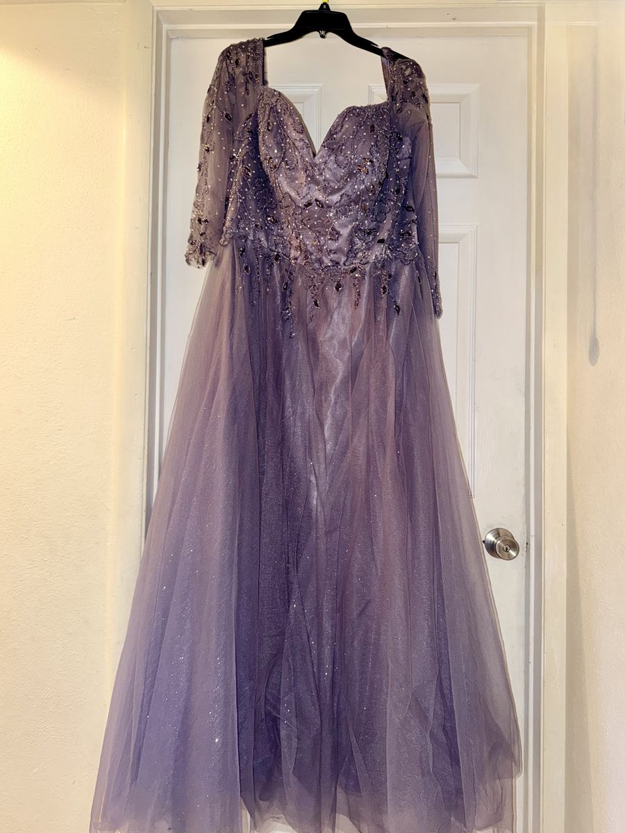 Ladivine Purple Beaded Tulle Formal Evening Gown Size 4XL