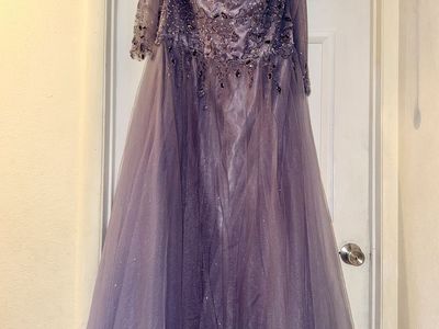 Ladivine Purple Beaded Tulle Formal Evening Gown Size 4XL