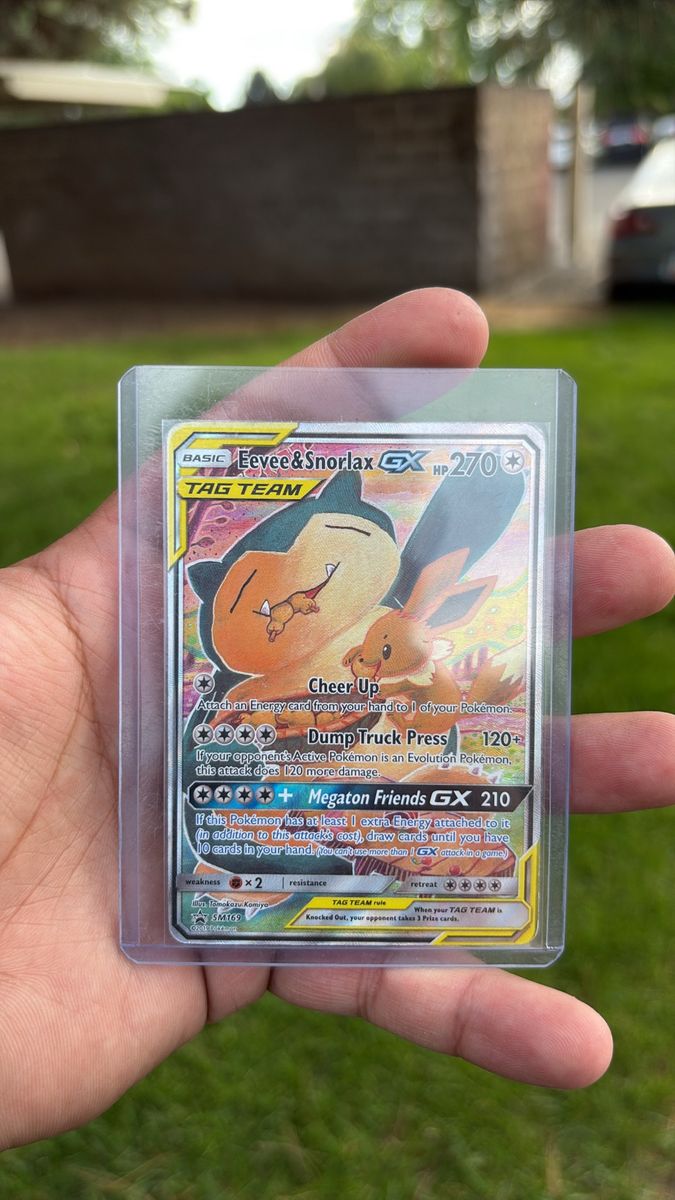 Pokemon TCG Eevee & Snorlax GX Tag Team Full Art Holographic Card