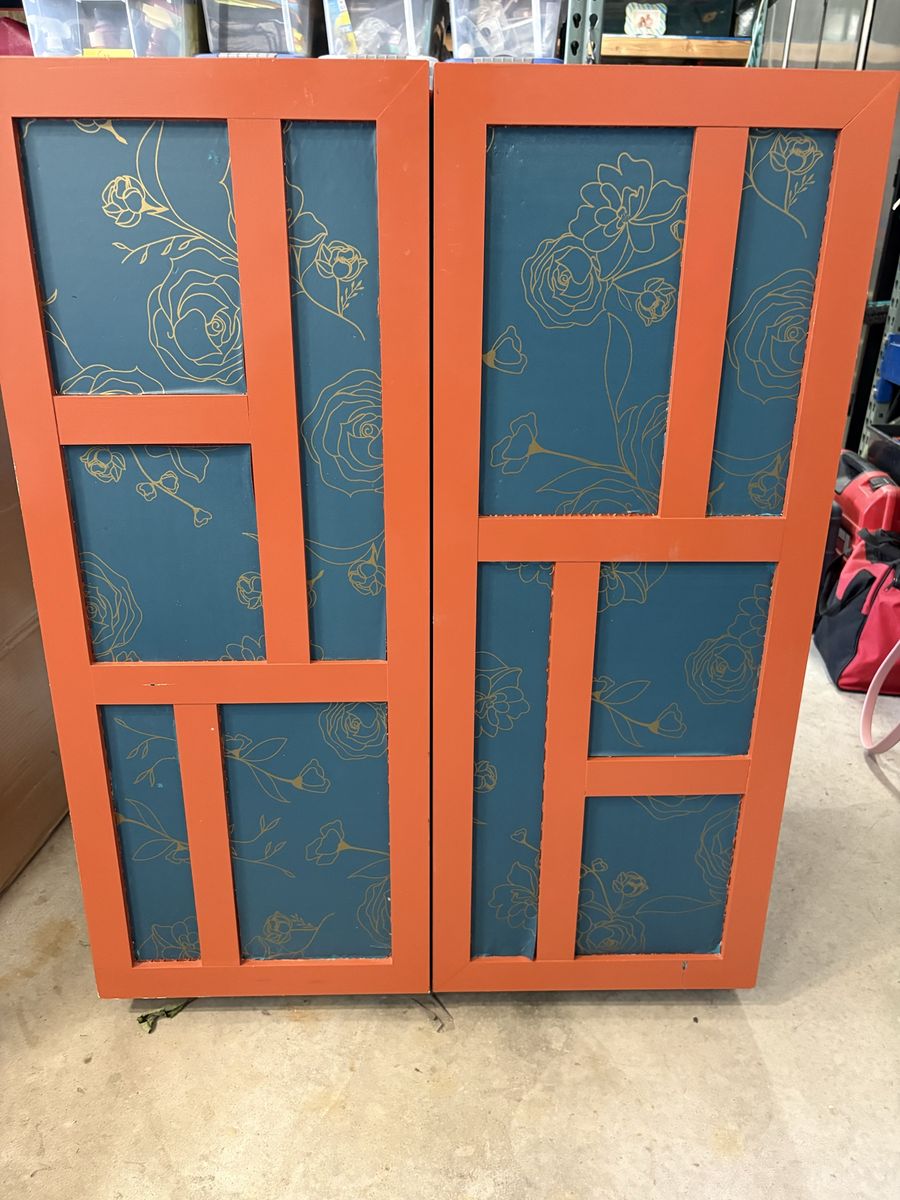 Custom Painted Cabinet/Armoire with Storage - Orange & Blue Floral Design