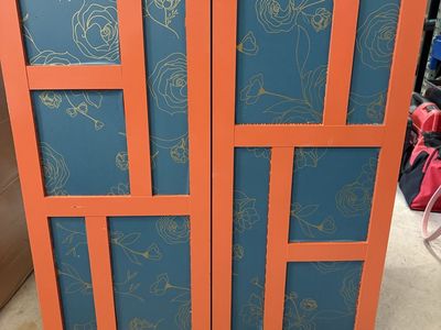 Custom Painted Cabinet/Armoire with Storage - Orange & Blue Floral Design