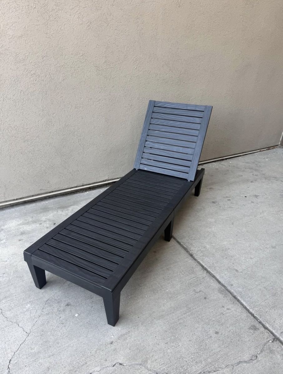 Set Of 2 Outdoor Adjustable Poly Resin Chaise Black Lounge Chair