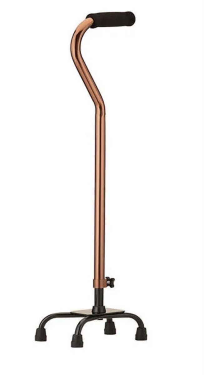 Adjustable Quad Base Walking Cane - Rose Gold with Ergonomic Handle & Stair-Friendly Design