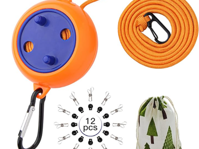 Portable Retractable Clothesline with 12 Clips & Storage Bag - Orange Camping Laundry Line-Section A