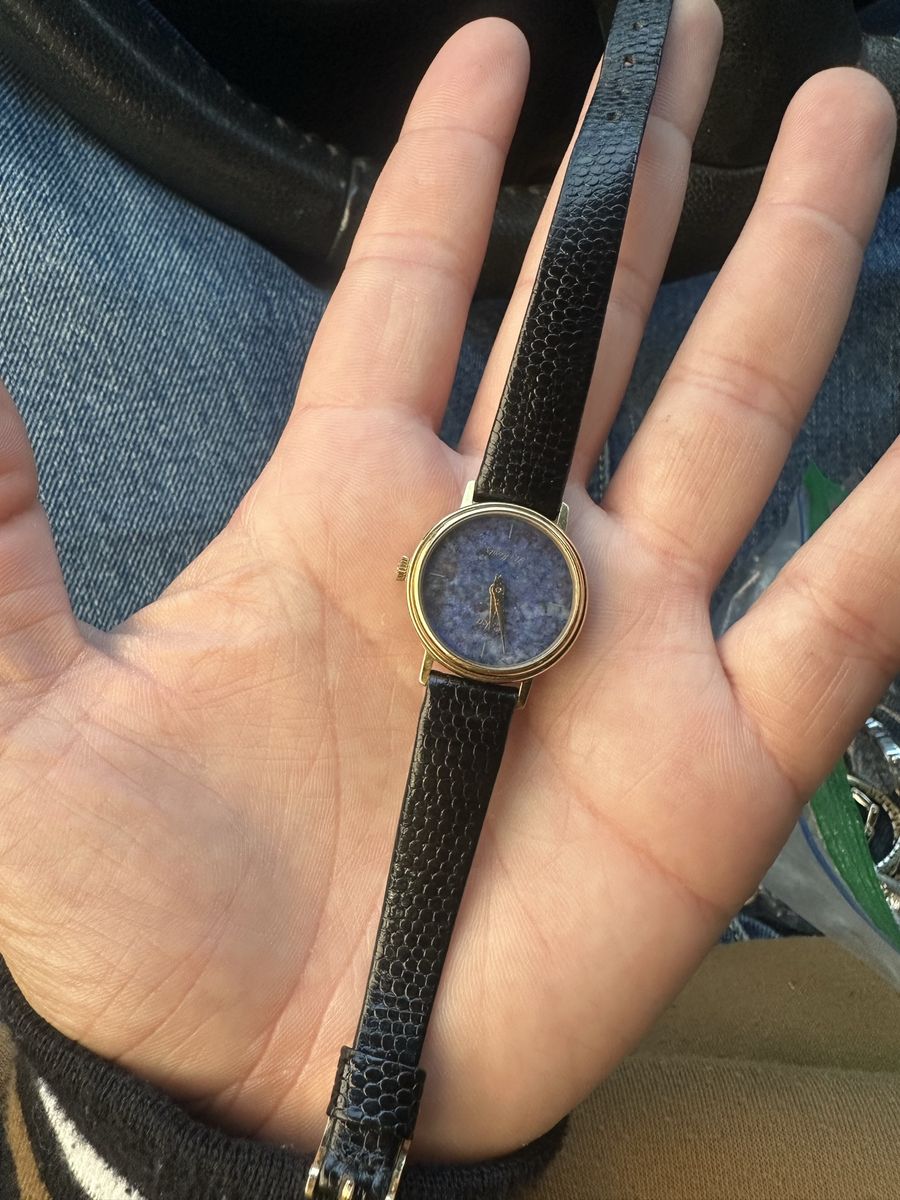 Vintage Eska Quartz Gold Plated Ladies Watch Lapis Lazuli Stone Dial