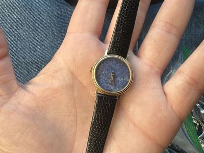 Vintage Eska Quartz Gold Plated Ladies Watch Lapis Lazuli Stone Dial