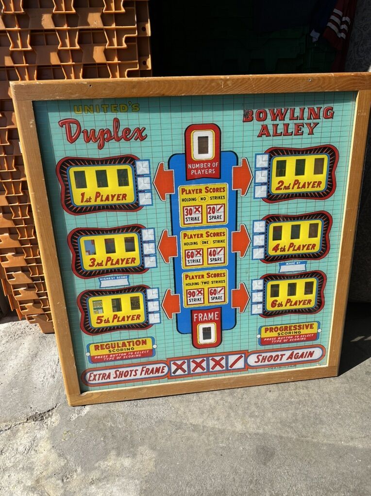 1958 United DuPlex Upper Backglass Bowler Game