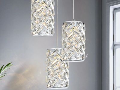 NEW 3-Light Modern Crystal Pendant Light, Chrome Mini Chandelier – Adjustable Cluster Pendant Light
