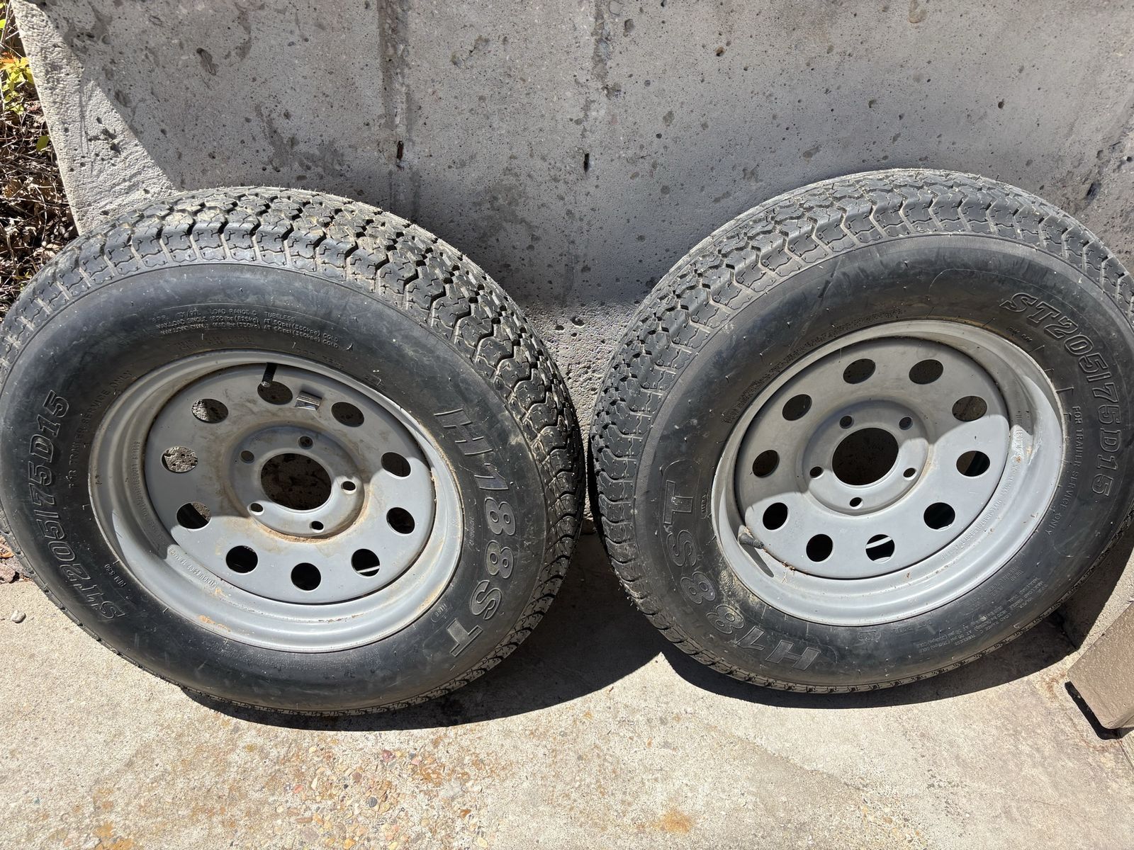 ST205/75D15 Trailer Tires on Rims - Set of 2, Good Tread, For Trailer Service Only