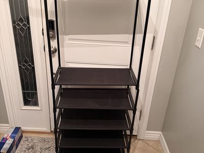 Freestanding Black Metal & Fabric Garment Rack with 5 Shelves