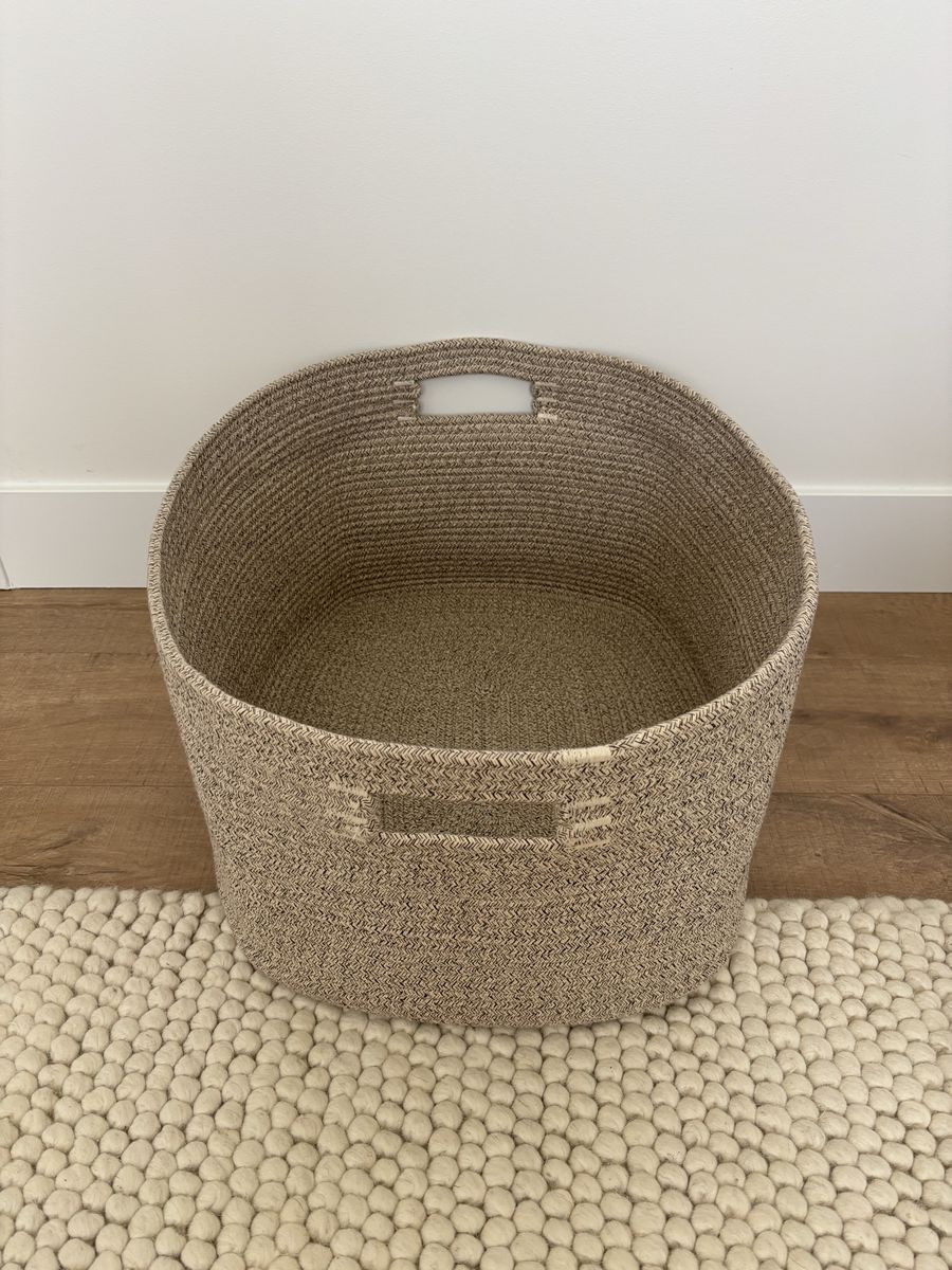 Excellent Condition Large Woven Cotton Rope Storage Basket - Brown Variegated