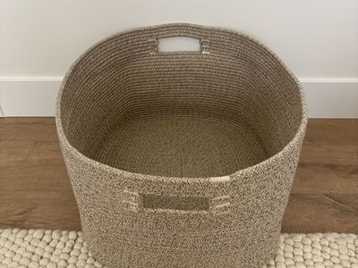 Excellent Condition Large Woven Cotton Rope Storage Basket - Brown Variegated
