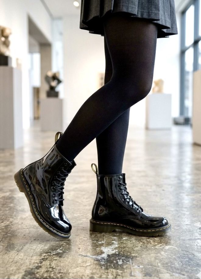 Dr. Martens 1460 Black Patent Leather Lace-Up Boots - Size 9