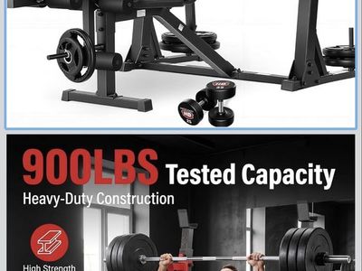 Multi-Purpose Adjustable Weight Bench with Squat Rack, Preacher Curl, Leg Extension - Brand New, Assembled (weights not included