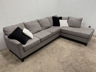 Large Grey Fabric sectional With Chaise