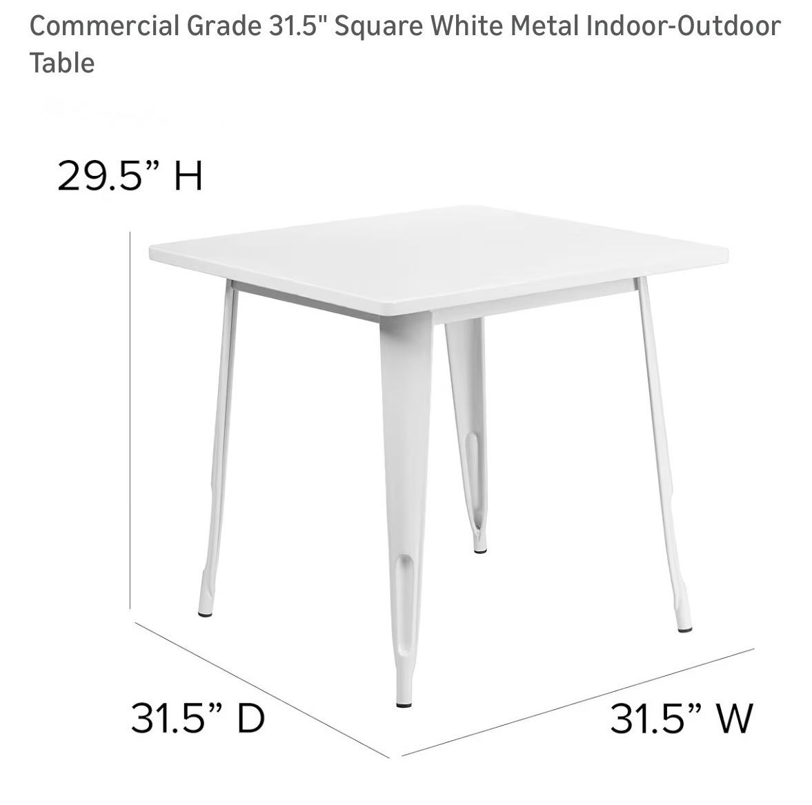 Commercial Grade 31.5" Square white Metal table