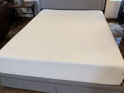 Upholstered Storage Bed Frame with Nailhead Trim and Mattress $200
