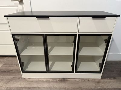 Brand New Modern White Buffet Cabinet with Glass Doors