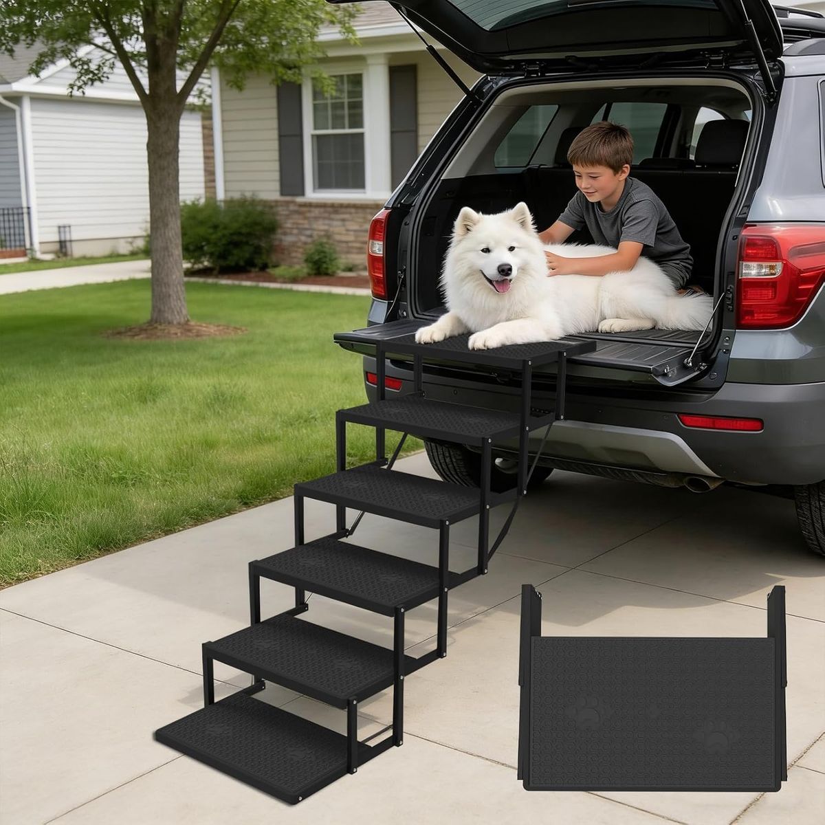 NEW Dog Stairs for car, 6 Steps Foldable Dog Steps for Truck, Upgraded Non-Slip Pet Stairs for large Dogs,