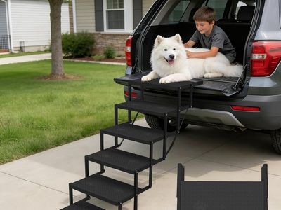 NEW Dog Stairs for car, 6 Steps Foldable Dog Steps for Truck, Upgraded Non-Slip Pet Stairs for large Dogs,